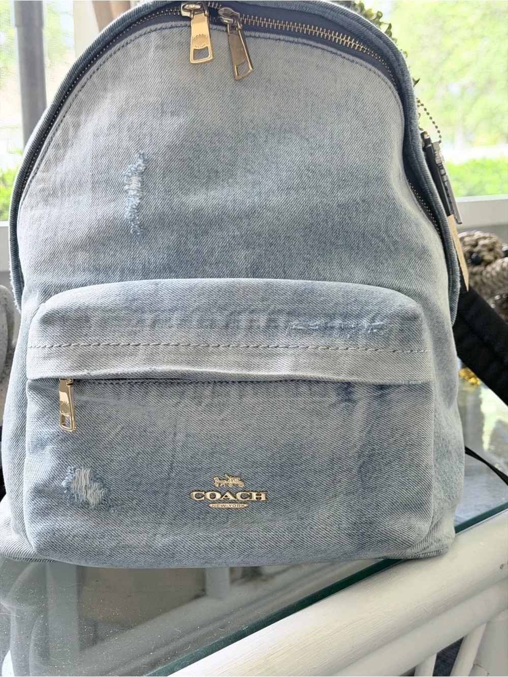 Coach Light Denim Backpack with Worn Details and fun tags - Picture 3 of 8